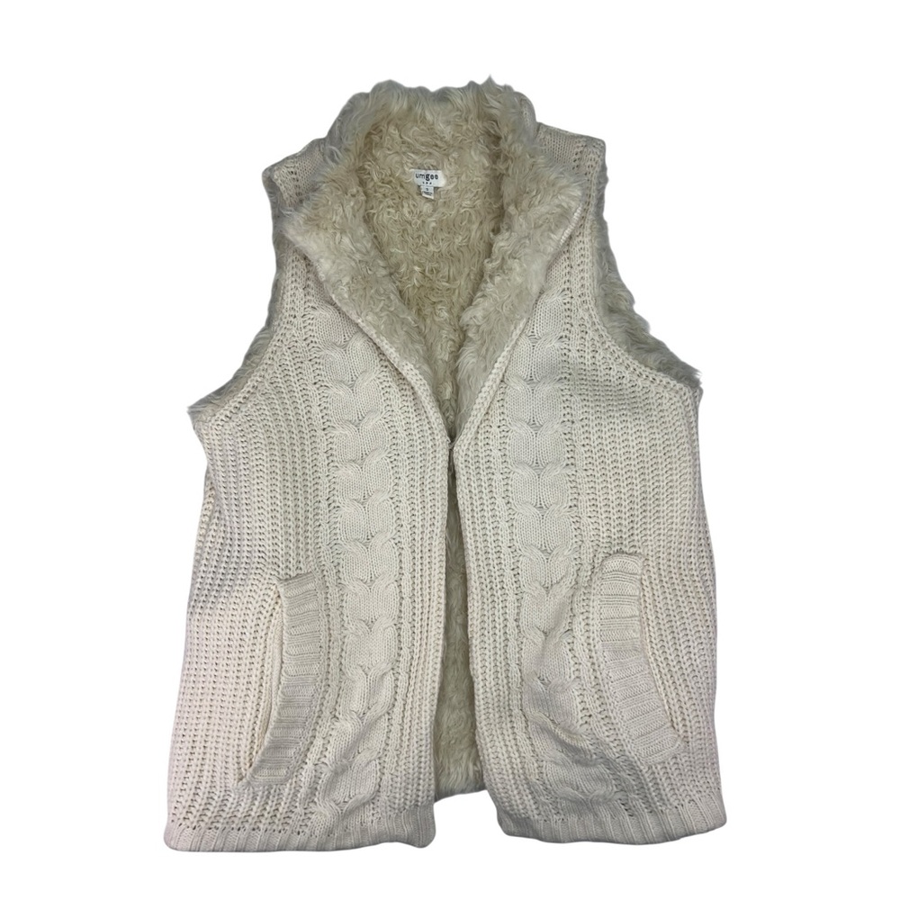 Umgee Reversible Faux Fur Cable‎ Knit Sweater Vest S